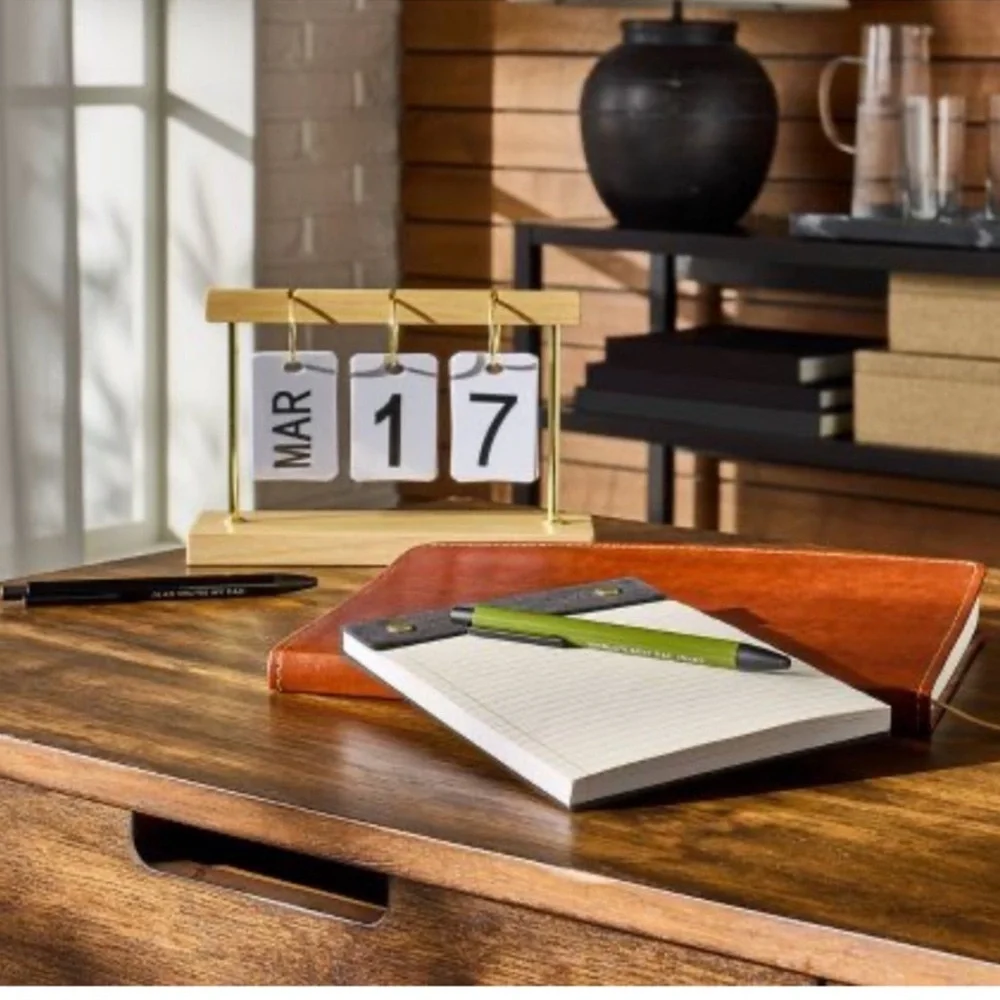 Rubber Wood Desk Flip Calendar in Natural Wood Tone by Threshold